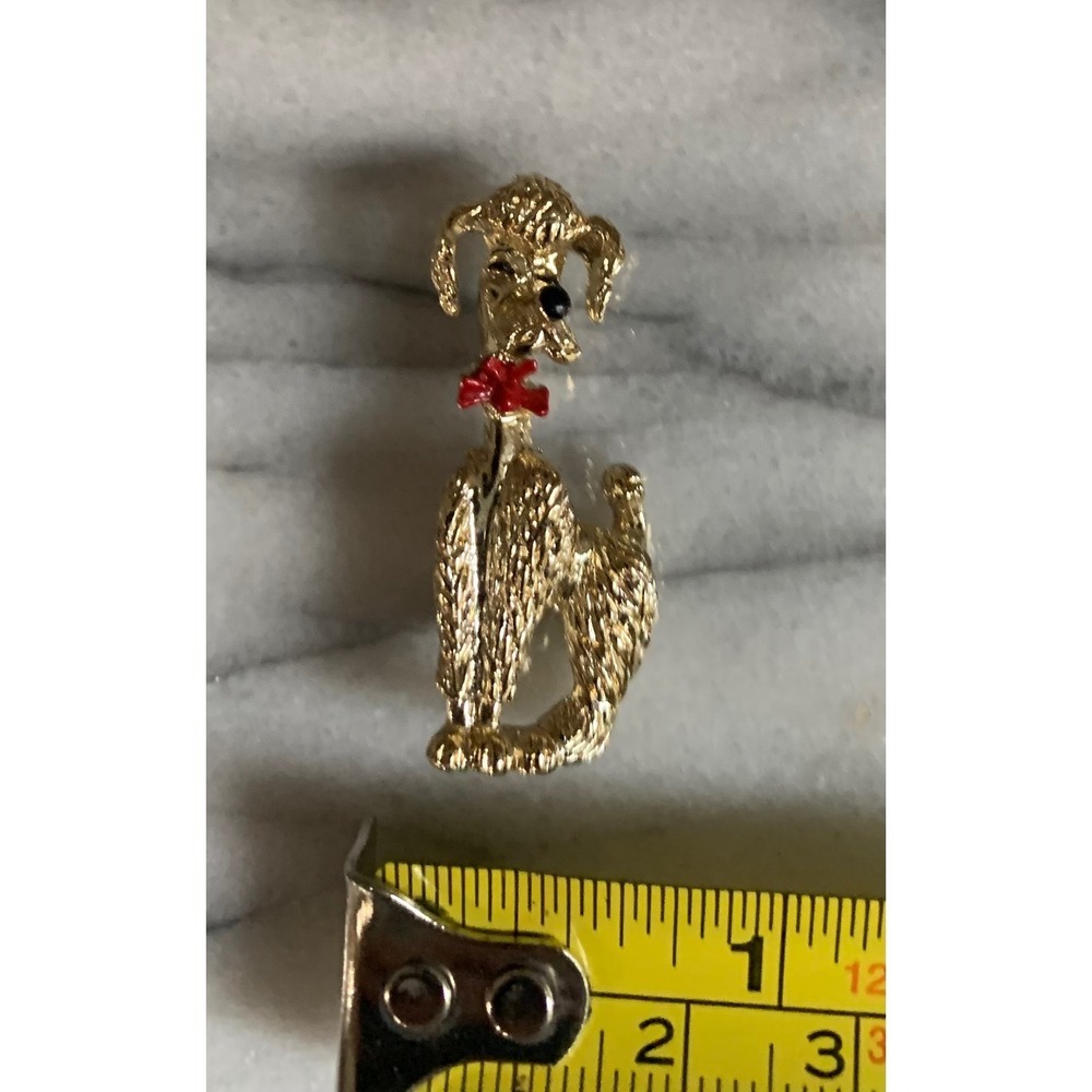 Vintage Poodle Brooch Red Bow Dog Pin Retro Y2K Kitsch Coquette Rare
